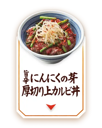 旨辛にんにくの芽厚切り上カルビ丼